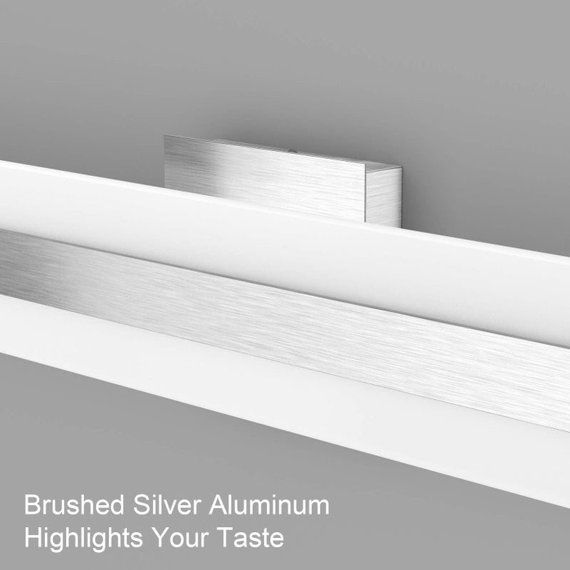 Aipsun 23.6in/24W Brushed Silver Aluminum Modern LED Vanity Light Frosted White Acrylic LED Bathroom Vanity Light Fixtures Up and Down Wall Light(6000K) - Image 4